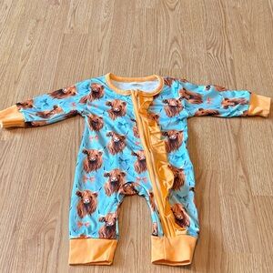 Baby One-Piece Romper in Light Blue with Orange Trim